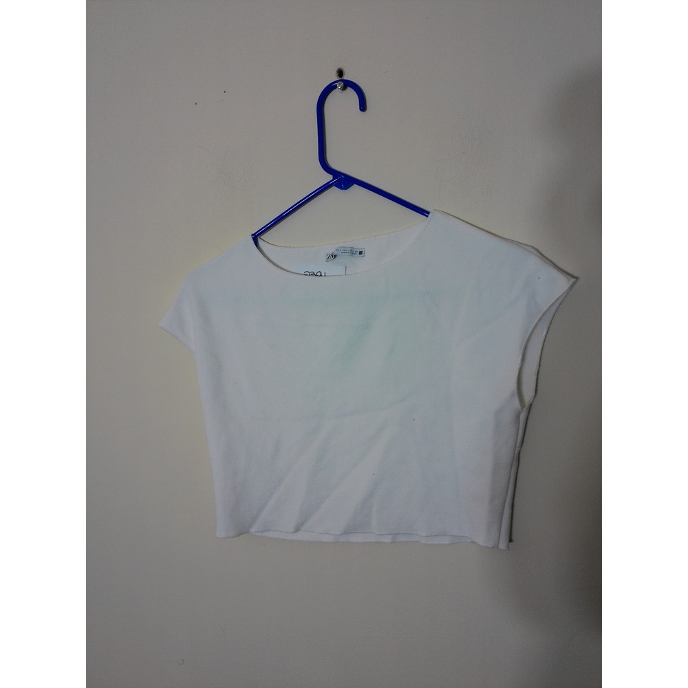 Zara Knit Crop Top Women L White Minimalist Sleeveless Raw Hem Basic Summer
